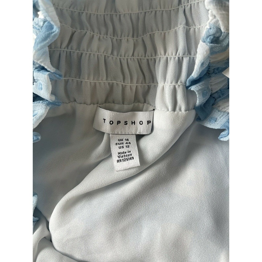 Topshop NEW Gingham Smocked Tiered Midi Skirt Size 12 Blue White Checked Women's - Picture 7 of 8